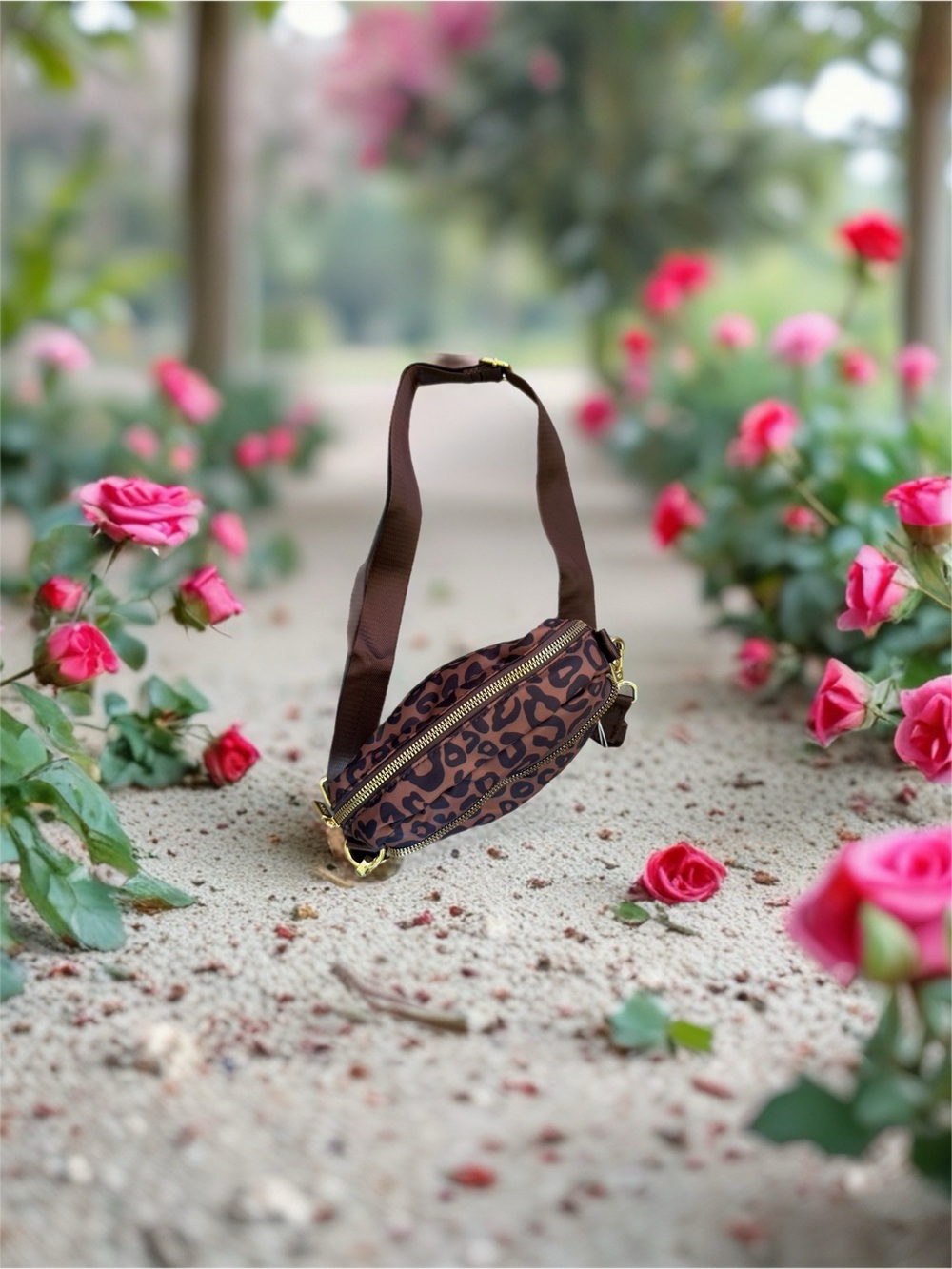 Leopard Print Crossbody Bag with Brown Strap - Picture 2 of 4
